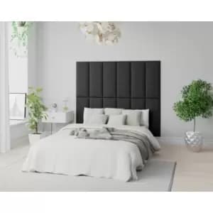 EasyMount Wall Mounted Upholstered Panels, Modular diy Headboard in Malham Weave Fabric, Ebony (Pack of 2) - Aspire