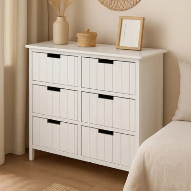 Premier Housewares New England 6 Drawers Chest, Delivered Fully Assembled White