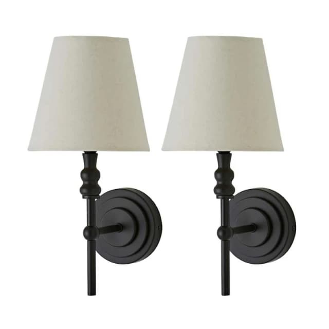 ValueLights ValueLights Maggie Pair of Candlestick Wall Lights with Linen Tapered Lamp Shades in Black One Size Unisex 5059406068515