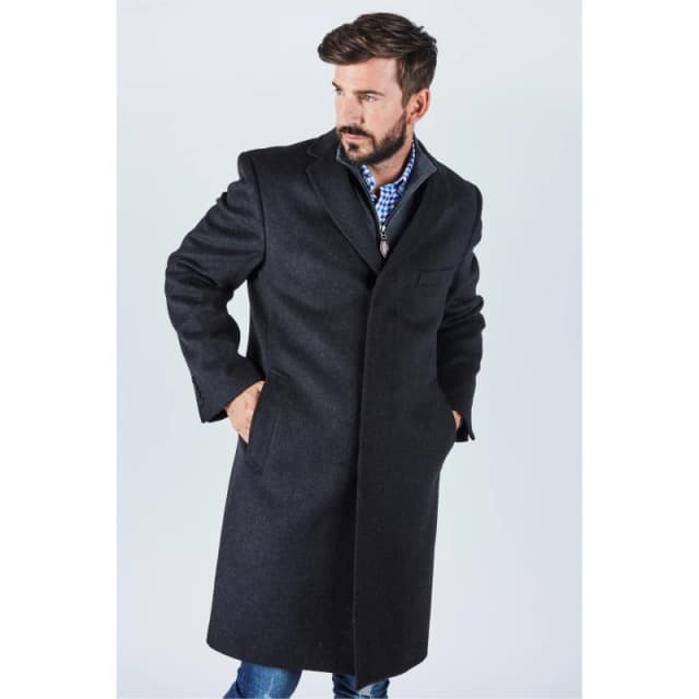 Harvey and Jones Mens Long Length Winter Wool Wind Resistant Long Sleeve Overcoat Grey male 50 (60)