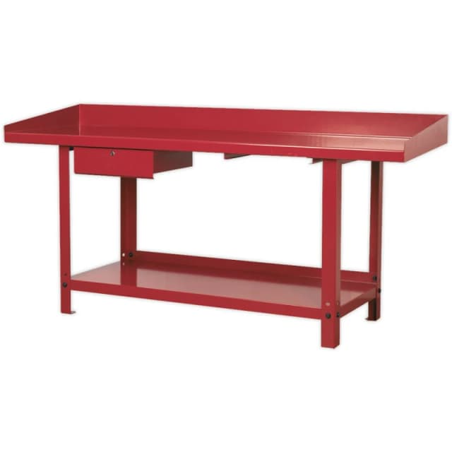 Loops 2m x 0.65m Steel Workbench & Lockable Draw - Bottom Shelf Storage - Work Station Metallics