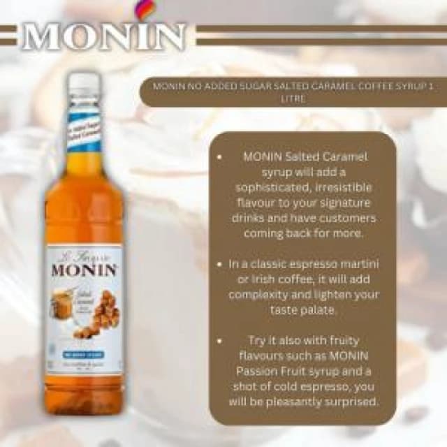 Monin Premium Salted Caramel No Added Sugar Syrup 1Ltr