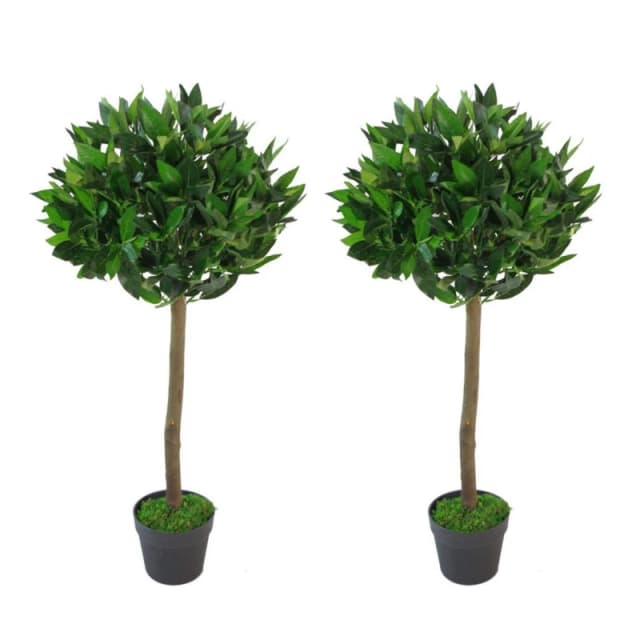 Leaf 90cm Leaf Design UK Pair of Artificial Bay Topiary Ball Trees Green unisex