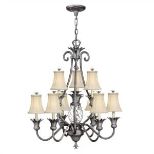 10 Light Multi Arm Chandelier Polished Antique Nickel Finish, E14