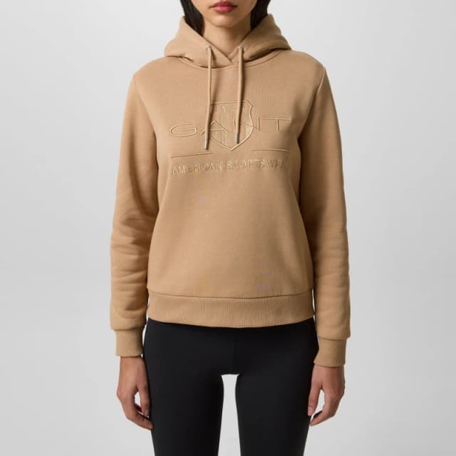 Gant Tonal Logo Archive Shield Hoodie - Beige Beige 10