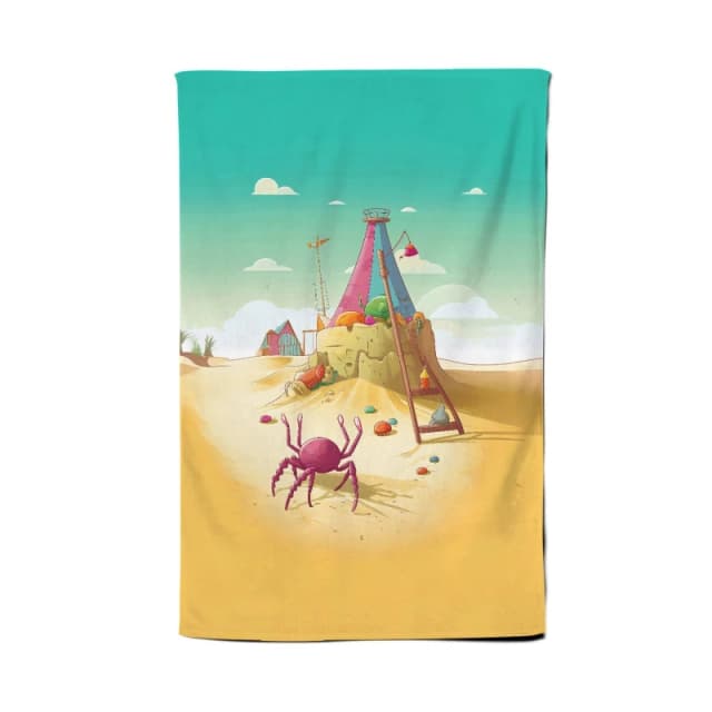 Warren Reed - Designer Crab On A Beach Holiday Tea Towel in Yellow Yellow Unisex