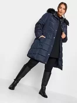 Yours Midi Puffer Coat Navy, Blue, Size 16, Women