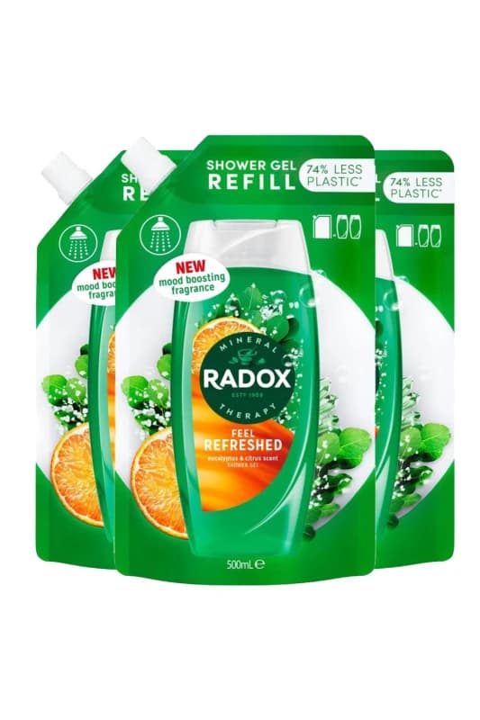 Radox Mineral Therapy 'Shower Gel' Refill Pouch Feel Refreshed 500ml 3Pk Green