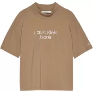 Calvin Klein Jeans Cut Seams Stack Logo T-Shirt - Brown