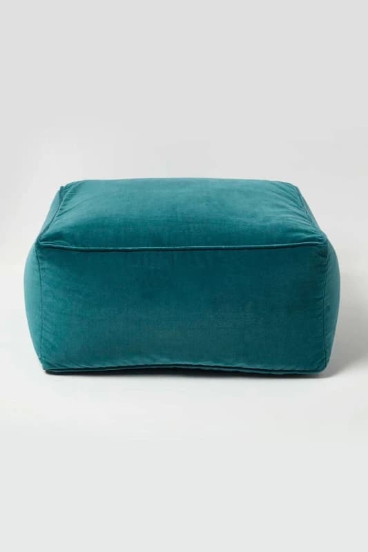 Homescapes Velvet Pouffe Bean Cube in Teal Teal Unisex