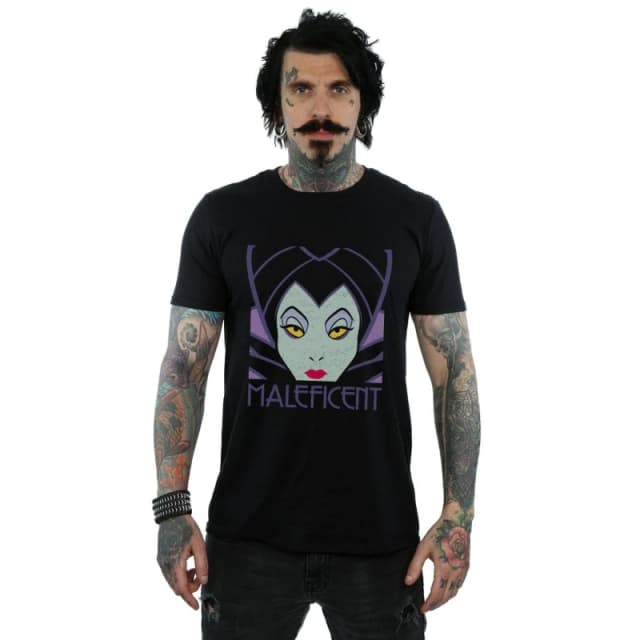 Disney Men Maleficent Cropped Head T-Shirt in Black Size: Small Black S Male 5057864091779