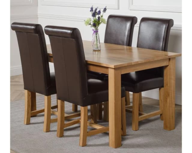 Thats Furniture Oslo 150 x 90cm Medium Oak Dining Table & 4 Washington Leather Chairs in Brown Brown Unisex 150 x 90 cm