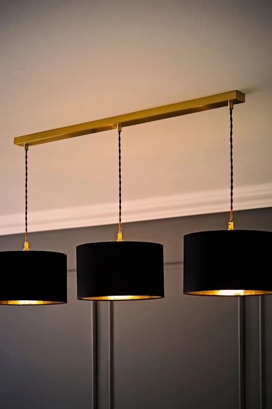 ValueLights ValueLights Reni Metallic Drum Shade 3 Drop Bar Brushed Gold Diner Ceiling Light with Bulbs in Black One Size Unisex 5059406064111