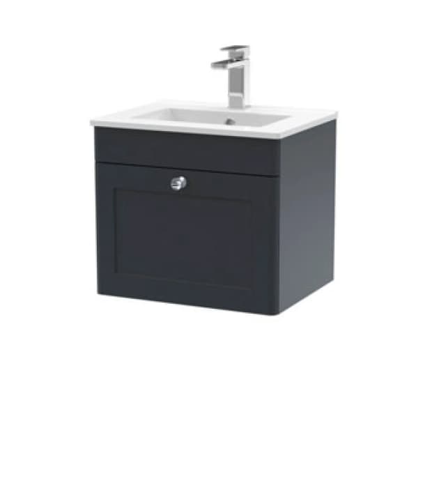 nuie 500mm Wall Hung 1 Drawer Vanity & Basin 2 - Soft Black CLC1491C