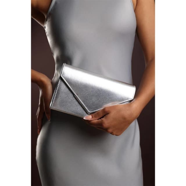 Wheres That From Metallic Clutch Bag With Flap Closure Silver female One Size