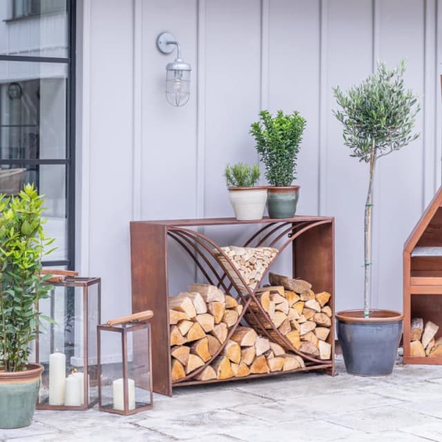 Ivyline Outdoor X Shape Rust Log Storage H88Cm D100Cm