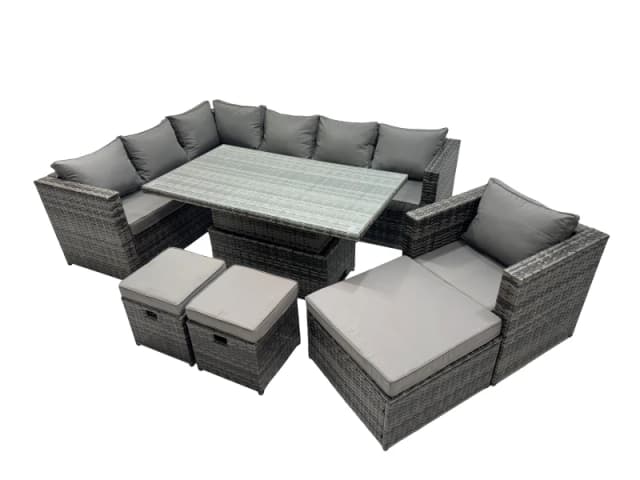 Fimous 10-seater Corner Sofa Set Rattan Garden Furniture Set with 3 Stool in Dark Grey Dark Grey Unisex