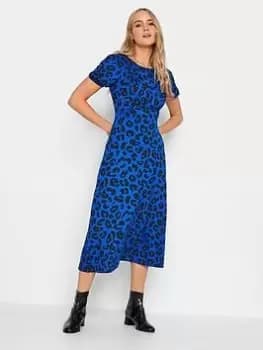 Long Tall Sally Long Tall Sally Blue Animal Flutter Sleeve Tea Dress, Blue, Size 12, Women
