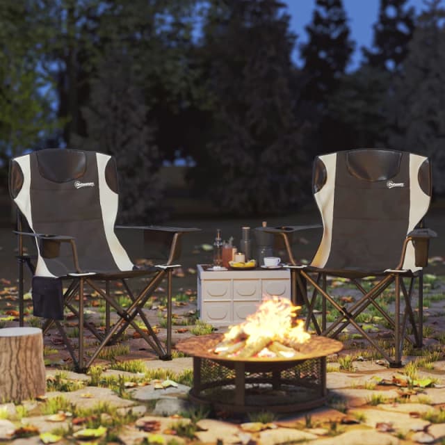 OUTSUNNY Set of 2 Padded Folding Picnic Chairs with Cooler Bag in Black Unisex