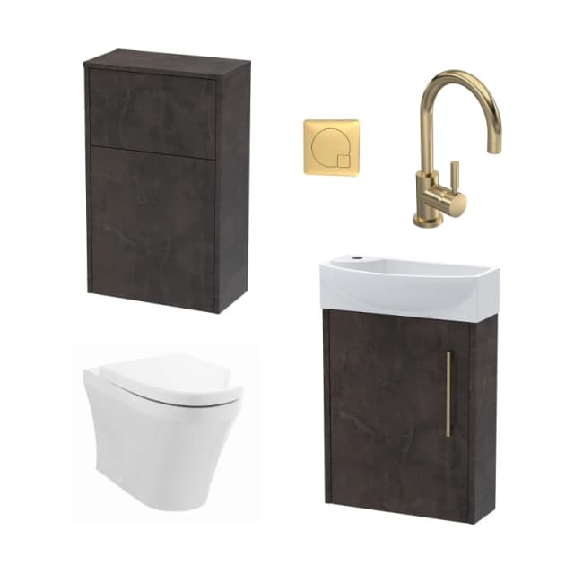 Balterley Right Wall Hung Vanity Unit WC Cistern Toilet Tap Slate Brass 440mm Bronze
