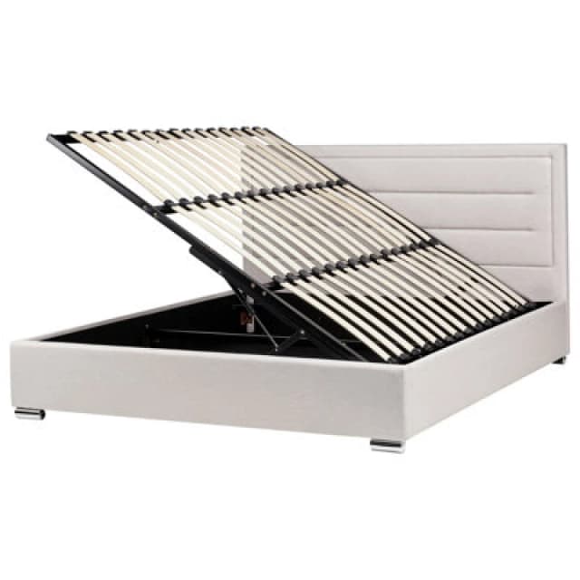 Beliani Ottoman Bed Fabric Rouen 180 X 200 Cm (Eu Super King) Light Beige