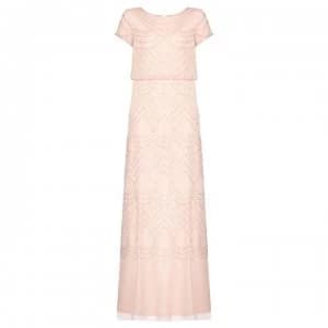 Adrianna Papell Short Sleeve Beaded Gown - Blush