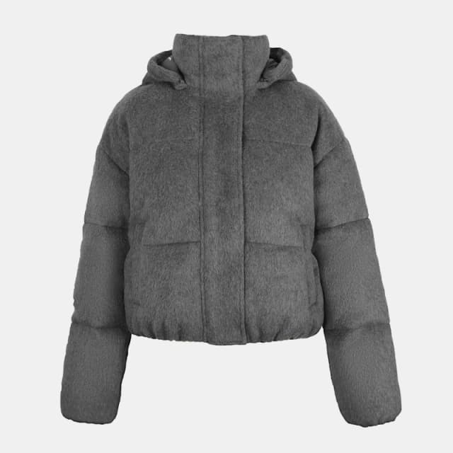 Jack Wills Womens Wind Resistant Detachable Hood Long Sleeve Short Puffer Jacket Grey female 6 (2XS)