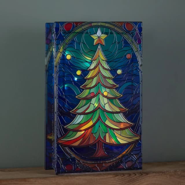 21cm Battery Operated Double Sided Stained Glass Christmas Tree Decoration with LEDs