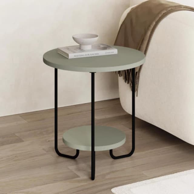 FWStyle FWStyle 2 Tier Round Ash Green Side Lamp Table Green One Size Unisex 8683628019733
