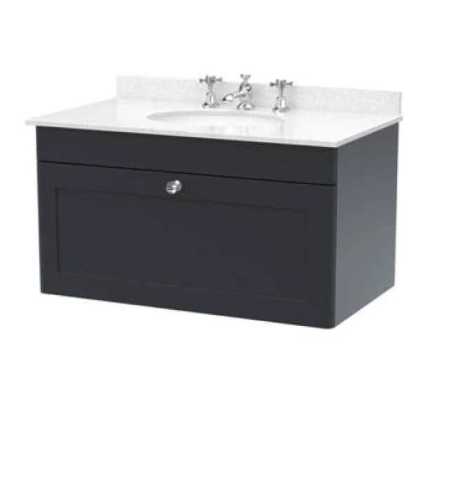 nuie 800mm Wall Hung 1 Drawer Vanity & Marble Top 3TH - Soft Black CLC1496WR3