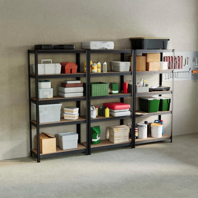 Lassic 5 Tier Heavy Duty Steel Garage Shelving - 3 Bay Black unisex 5 Tier