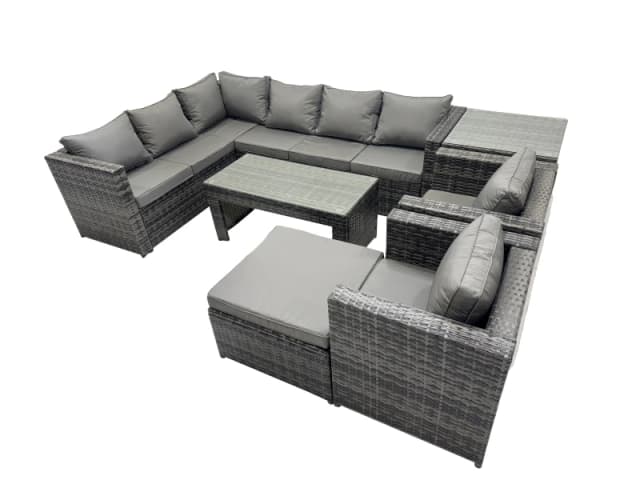 Fimous 7 Pieces Garden Furniture Corner Sofa Set & Chair Footstool Side Table in Dark Grey Dark Grey Unisex