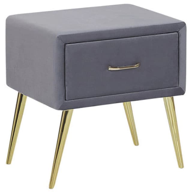 Beliani 1 Drawer Bedside Table Flayat Velvet Grey
