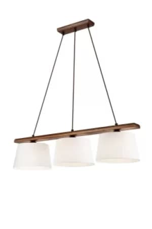 Aida Bar Pendant Ceiling Light With Fabric Shade Walnut Oak, 3x E27