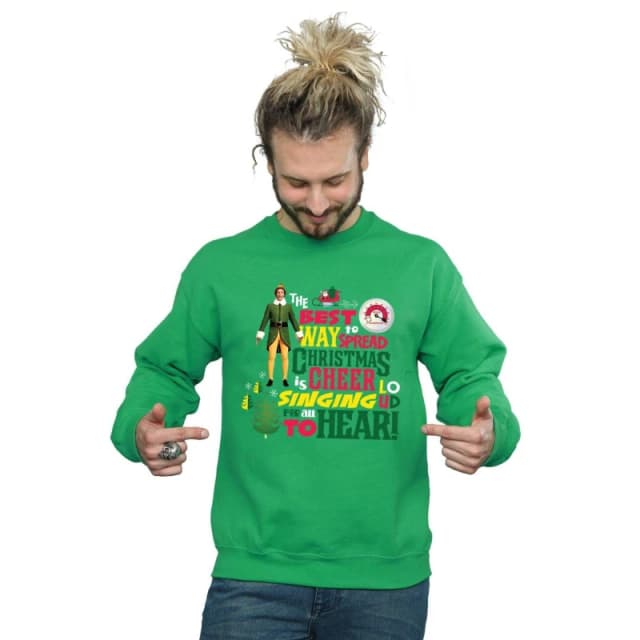 Elf Elf Men Christmas Cheer Sweatshirt in Green Size: Small Green S Male 5057736087541