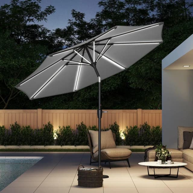 Breeins Large Solar LED Parasol Light Grey Grey unisex One size