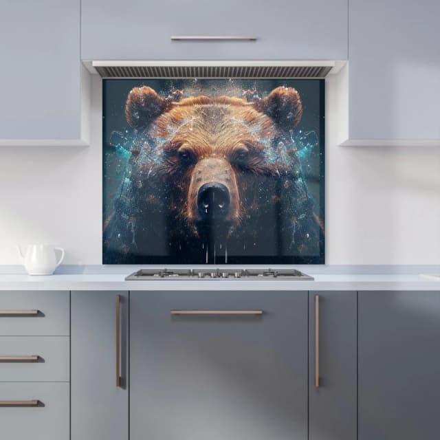 Warren Reed - Designer Brown Bear Face Splashart Kitchen Splashback Size: 600mm x 750mm Brown Unisex 600mm x 750mm