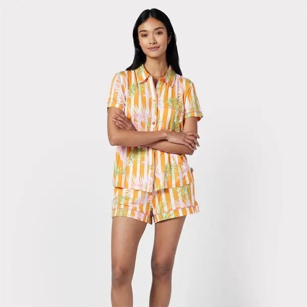 Chelsea Peers ChelsP Palm Shrt Set Ld43 Short Sleeve Pyjama Sets 8 (XS) Orange 43076112310