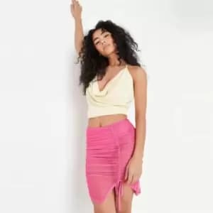 Missguided Mesh Ruched Panel Skirt - Pink