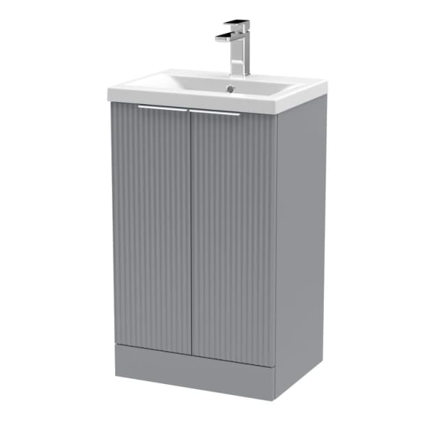Balterley Fluted Front Floor Standing 2 Door Vanity Basin Unit 500mm, Satin Grey Grey Unisex