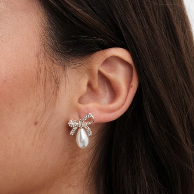 Jon Richard Gold Plated Pave Bow And Pear Drop Pearl Earrings Jewellery Sets One Size Gold 42996910000