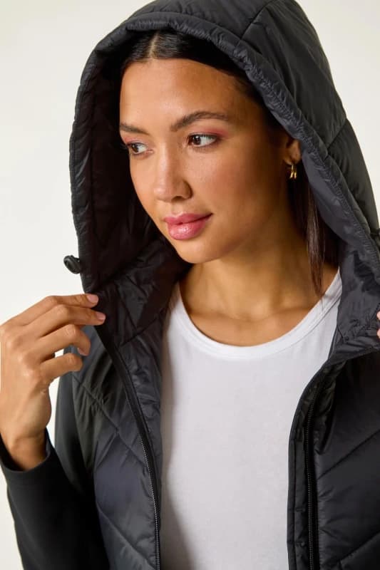 Roman Womens Contrast Hooded Padded Jacket in Black Size: 12 Black Female 12