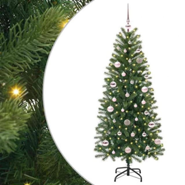 vidaXL Artificial Christmas Tree with 150 LEDs, Pink Balls Green 150 x 75cm PE and PVC, Green 3397343