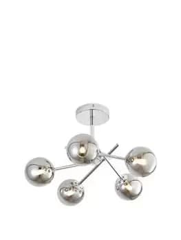 Spa Lindos 5 Light Ceiling Light Smoke Glass and Chrome