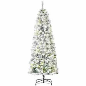 Prelit Snow Flocked Pencil Christmas Tree 180cm, Green
