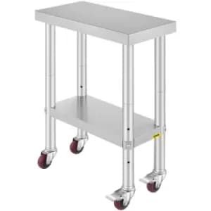 VEVOR Stainless Steel Catering Work Table 12x24" Commercial Work Table with 4 Wheels Commercial Food Prep Workbench with Flexible Adjustment Shelf for