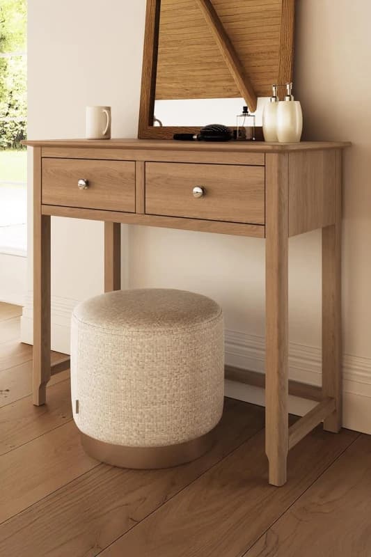 FWStyle Solid Natural Oak 2 Drawer Dressing Table Large Bedroom Furniture Modern Brown