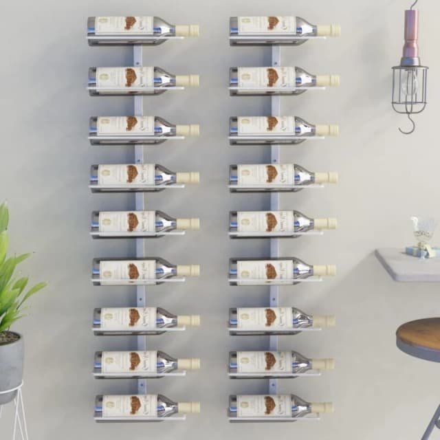VIDAXL Wall-mounted Wine Rack for 9 Bottles 2 pcs White Iron Vidaxl 8720286827161