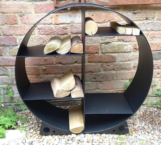 Inspirational Gifting Large Steel Round Log Store & Shelves Metal Log Holder Log Storage in Black 80cm Black Unisex