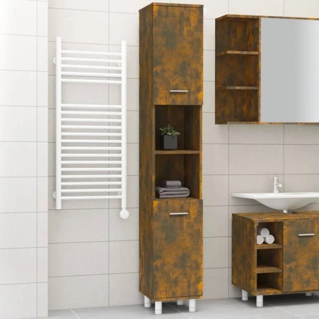 Vidaxl Bathroom Cabinet Smoked Oak 30X30X179cm Engineered Wood, Brown 825831